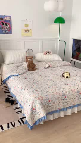 91家纺网 家纺一手货源 找家纺 昔可家纺 2023新款花边款云柔针织大豆夏被 涂鸦画