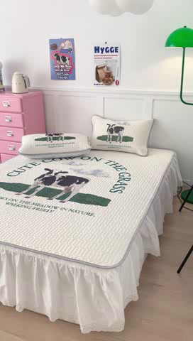 91家纺网 家纺一手货源 找家纺 昔可家纺 2023新款ins创意风乳胶凉席 ins奶牛