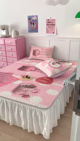 91家纺网 家纺一手货源 找家纺 昔可家纺 2023新款ins创意风乳胶凉席 粉嘟嘟下午茶