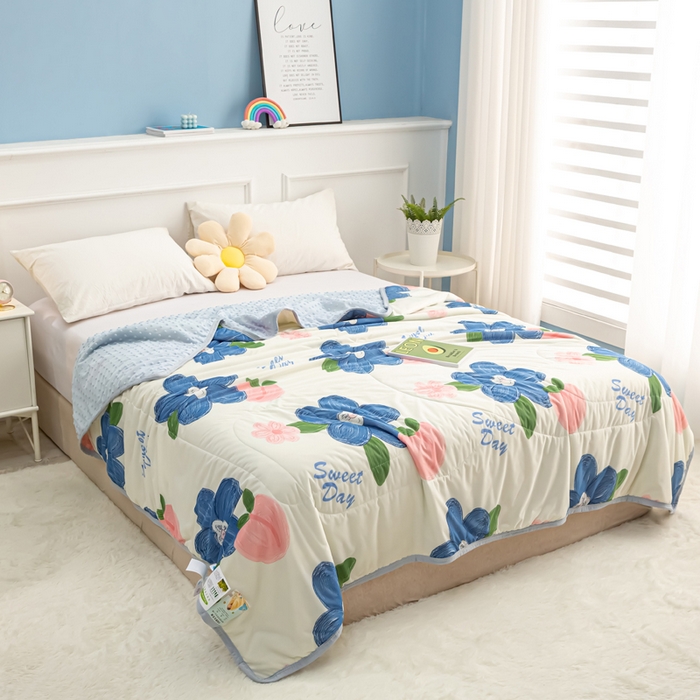 91家纺网 家纺一手货源 找家纺 云家 2023新款豆豆被空调被薄被子夏凉被夏季单人学生宿舍夏被可机洗 凉感丝一路繁花