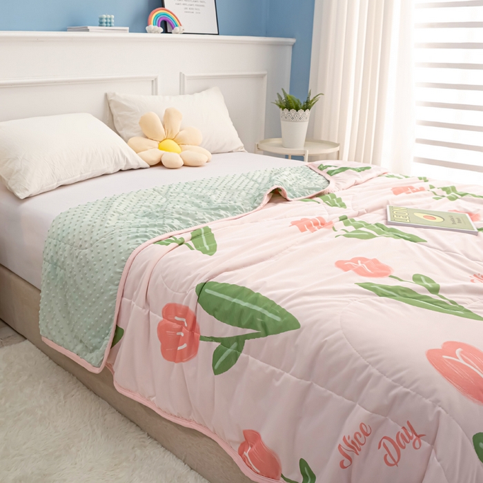 91家纺网 家纺一手货源 找家纺 云家 2023新款豆豆被空调被薄被子夏凉被夏季单人学生宿舍夏被可机洗 凉感丝郁金香