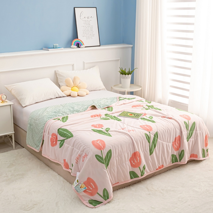 91家纺网 家纺一手货源 找家纺 云家 2023新款豆豆被空调被薄被子夏凉被夏季单人学生宿舍夏被可机洗 凉感丝郁金香