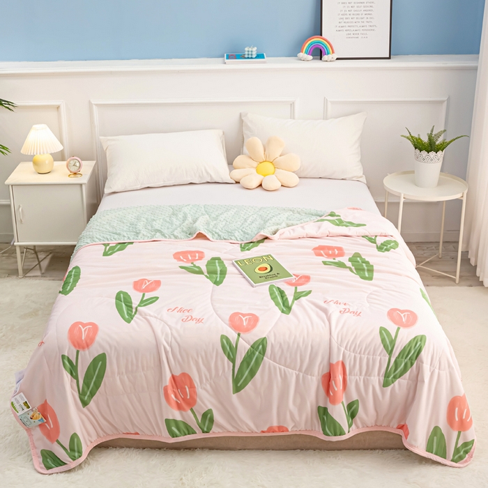 91家纺网 家纺一手货源 找家纺 云家 2023新款豆豆被空调被薄被子夏凉被夏季单人学生宿舍夏被可机洗 凉感丝郁金香