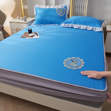 91家纺网 家纺一手货源 找家纺 （总）家之硕 2024新款A类华夫格冰爽软床笠款花边凉席三件套