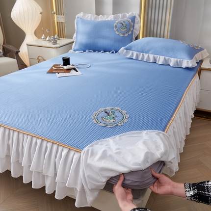 91家纺网 家纺一手货源 找家纺 （总）家之硕2024新款A类华夫格床笠花边床裙款软凉席三件套