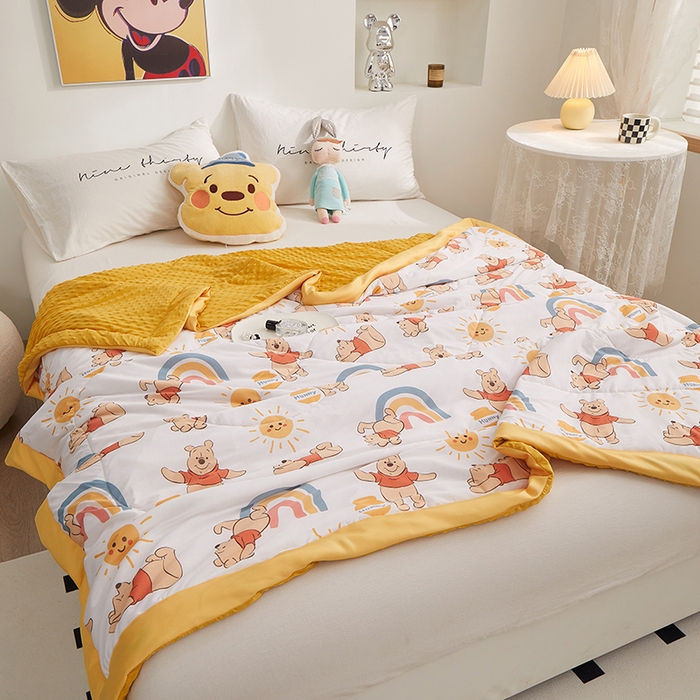 91家纺网 家纺一手货源 找家纺 一米阳光 2023新款凉感丝豆豆款包边夏被 彩虹维尼