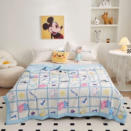 一米阳光 2023新款凉感丝豆豆款包边夏被 格子乔治