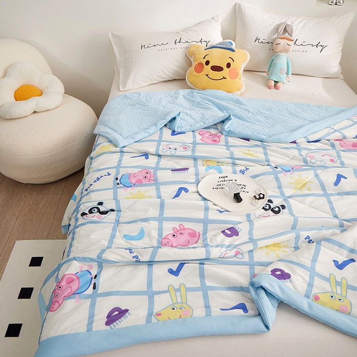 91家纺网 家纺一手货源 找家纺 一米阳光 2023新款凉感丝豆豆款包边夏被 格子乔治