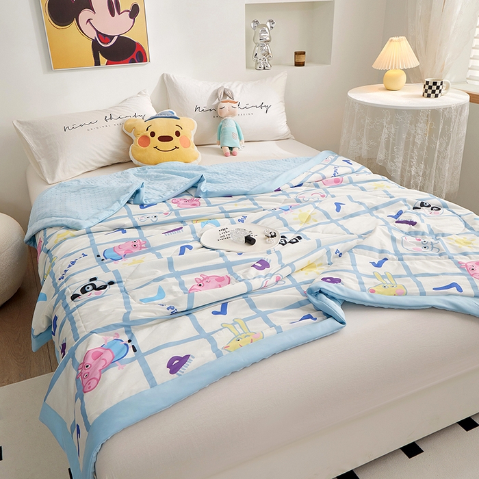 91家纺网 家纺一手货源 找家纺 一米阳光 2023新款凉感丝豆豆款包边夏被 格子乔治