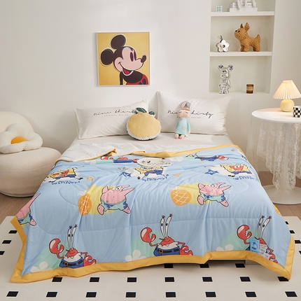 一米阳光 2023新款凉感丝豆豆款包边夏被 海绵宝宝