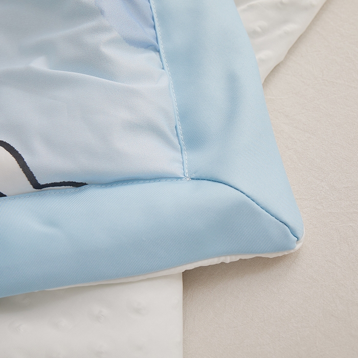 91家纺网 家纺一手货源 找家纺 一米阳光 2023新款凉感丝豆豆款包边夏被 米菲兔蓝