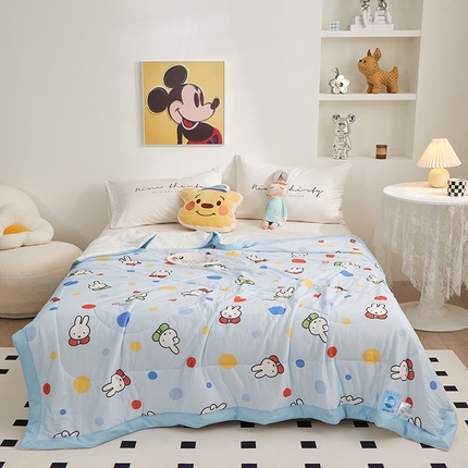 一米阳光 2023新款凉感丝豆豆款包边夏被 米菲兔蓝