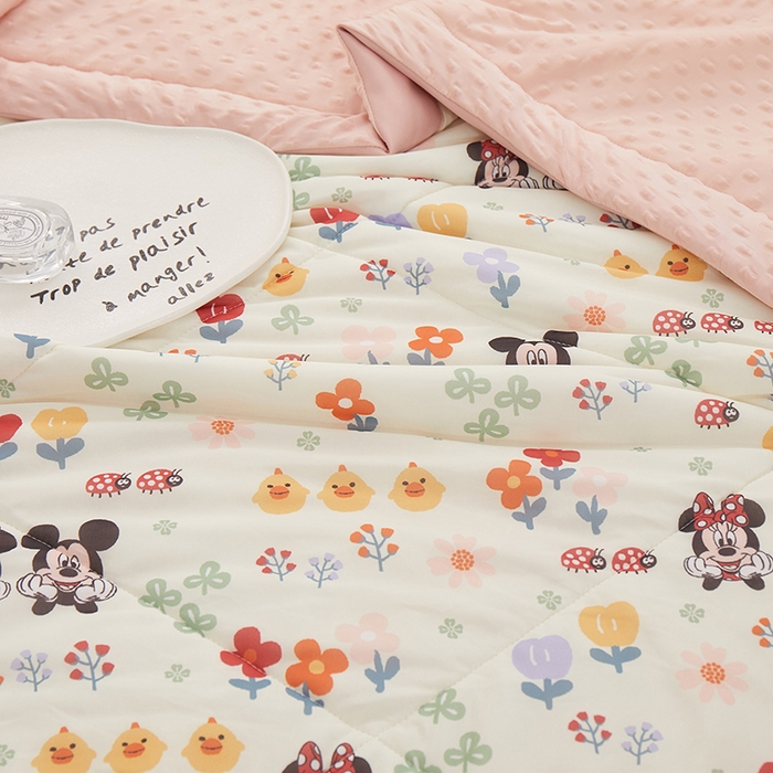 91家纺网 家纺一手货源 找家纺 一米阳光 2023新款凉感丝豆豆款包边夏被 花丛米妮