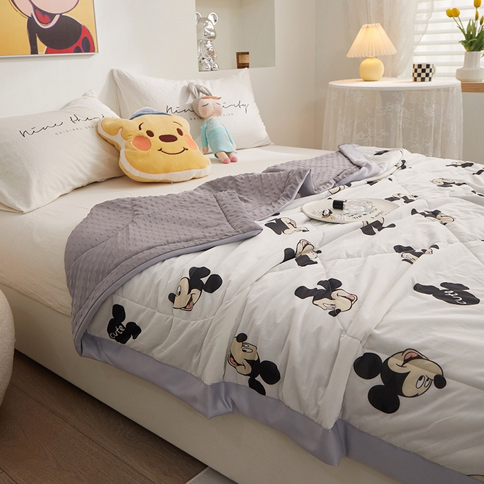 91家纺网 家纺一手货源 找家纺 一米阳光 2023新款凉感丝豆豆款包边夏被 米奇头