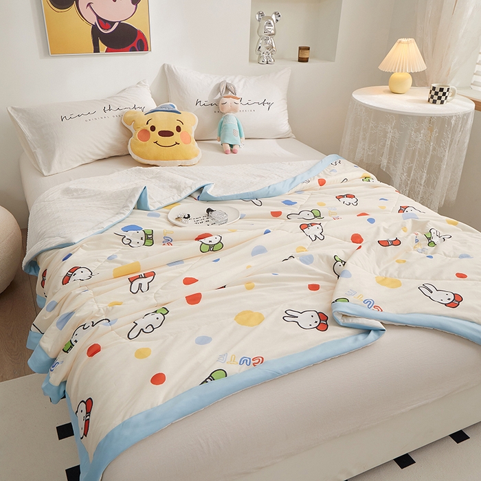 91家纺网 家纺一手货源 找家纺 一米阳光 2023新款凉感丝豆豆款包边夏被 米菲兔米