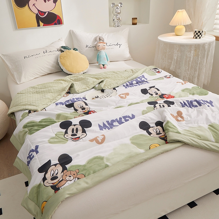 91家纺网 家纺一手货源 找家纺 一米阳光 2023新款凉感丝豆豆款包边夏被 米奇