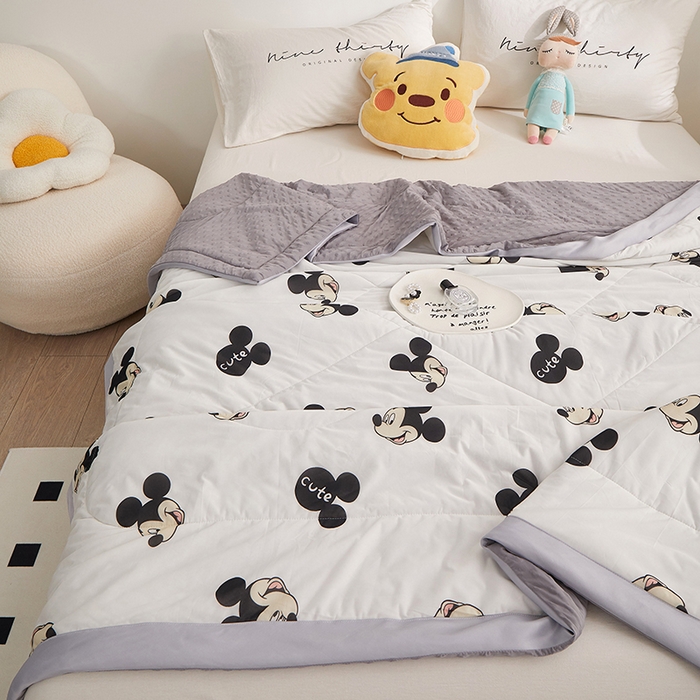 91家纺网 家纺一手货源 找家纺 一米阳光 2023新款凉感丝豆豆款包边夏被 米奇头