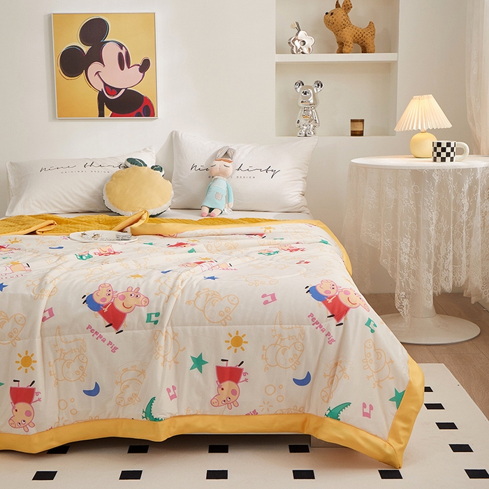 91家纺网 家纺一手货源 找家纺 一米阳光 2023新款凉感丝豆豆款包边夏被 小猪佩奇