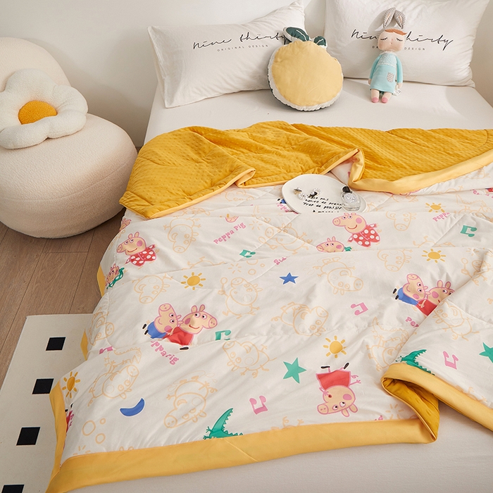 91家纺网 家纺一手货源 找家纺 一米阳光 2023新款凉感丝豆豆款包边夏被 小猪佩奇