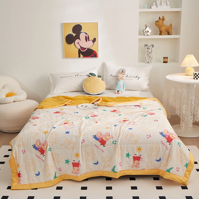 91家纺网 家纺一手货源 找家纺 一米阳光 2023新款凉感丝豆豆款包边夏被 小猪佩奇