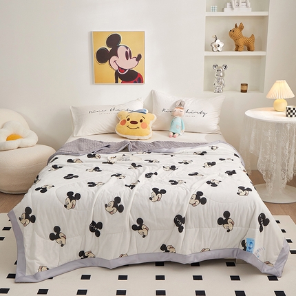 91家纺网 家纺一手货源 找家纺 一米阳光 2023新款凉感丝豆豆款包边夏被 米奇头