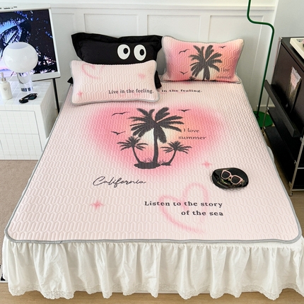 昔可2023新款ins简约风乳胶凉席 粉色晕染椰树