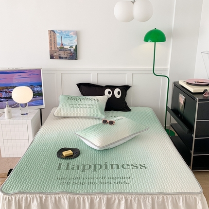 昔可2023新款ins简约风乳胶凉席 渐变绿字母