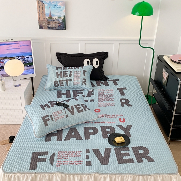 91家纺网 家纺一手货源 找家纺 昔可2023新款ins简约风乳胶凉席 蓝色字母