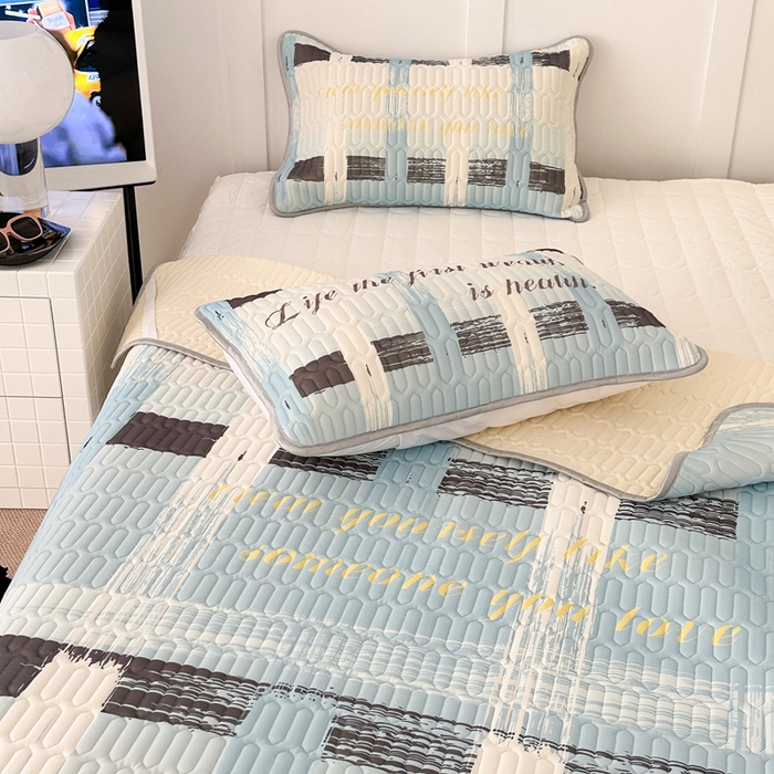 91家纺网 家纺一手货源 找家纺 昔可2023新款ins简约风乳胶凉席 蓝色香香格