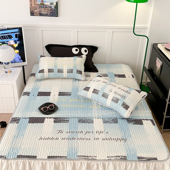 91家纺网 家纺一手货源 找家纺 昔可2023新款ins简约风乳胶凉席 蓝色香香格