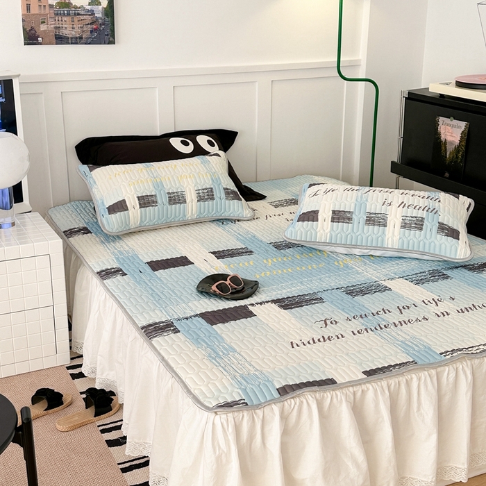 91家纺网 家纺一手货源 找家纺 昔可2023新款ins简约风乳胶凉席 蓝色香香格