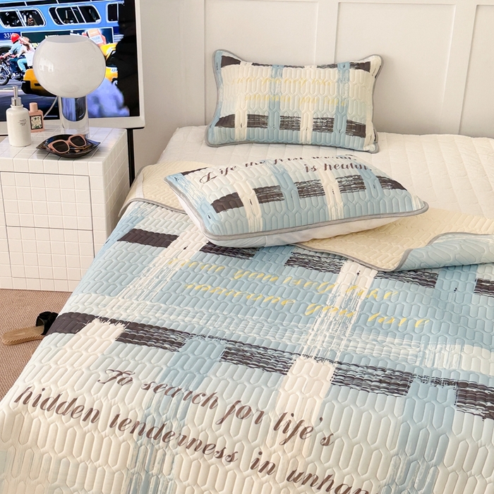 91家纺网 家纺一手货源 找家纺 昔可2023新款ins简约风乳胶凉席 蓝色香香格