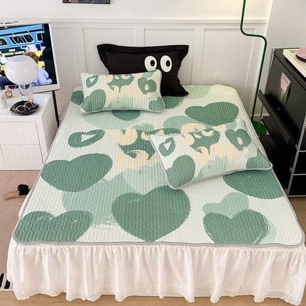 昔可2023新款ins简约风乳胶凉席 绿色爱心