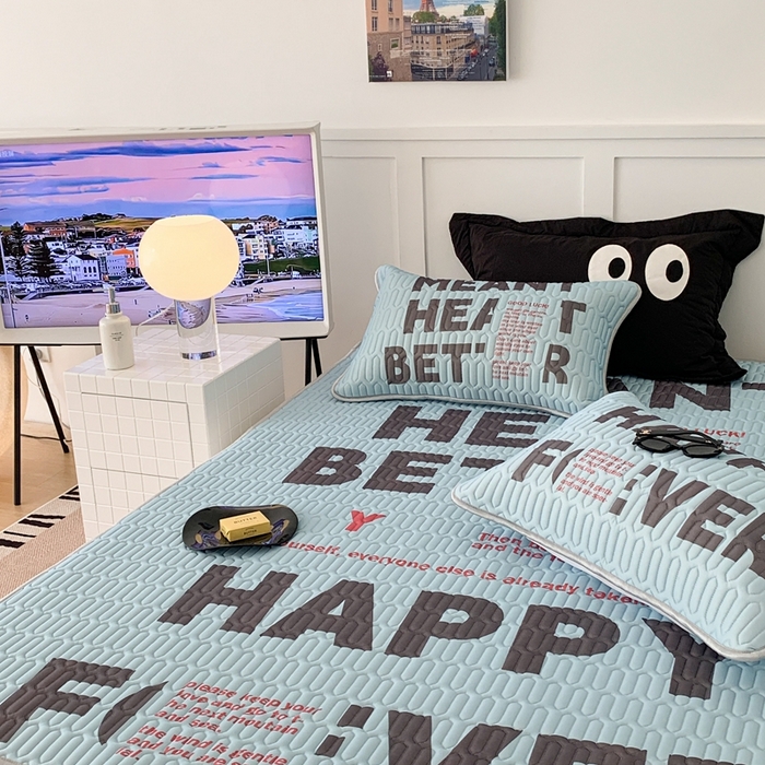 91家纺网 家纺一手货源 找家纺 昔可2023新款ins简约风乳胶凉席 蓝色字母