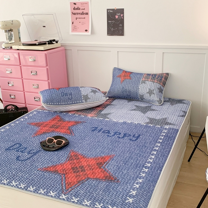 91家纺网 家纺一手货源 找家纺 昔可2023新款ins简约风乳胶凉席 牛仔星星