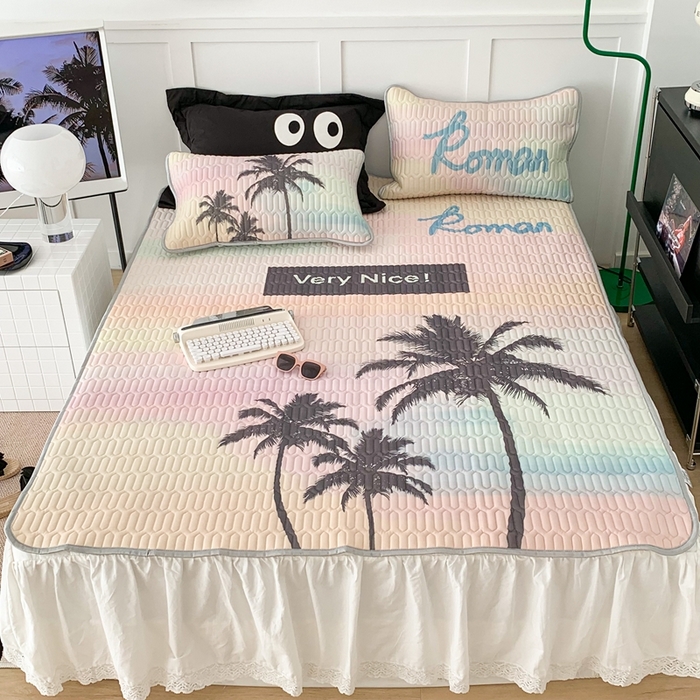 91家纺网 家纺一手货源 找家纺 昔可2023新款ins简约风乳胶凉席 日落椰树