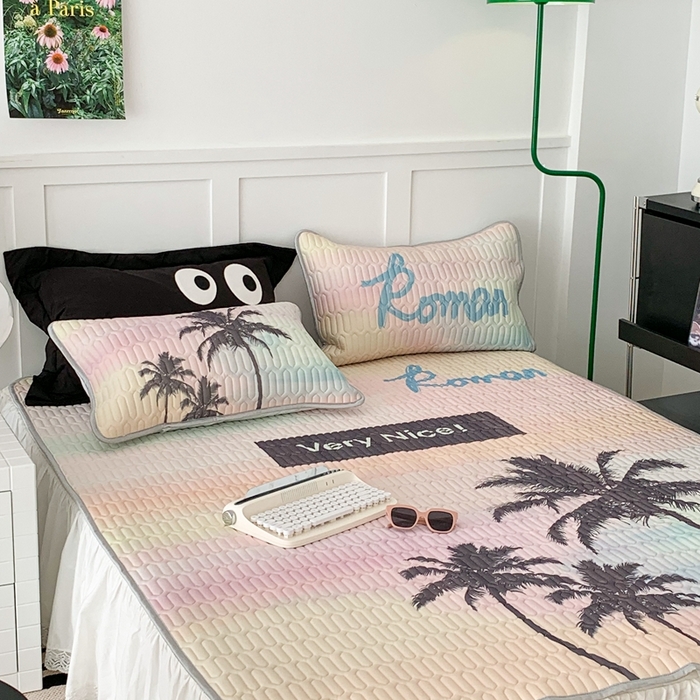 91家纺网 家纺一手货源 找家纺 昔可2023新款ins简约风乳胶凉席 日落椰树