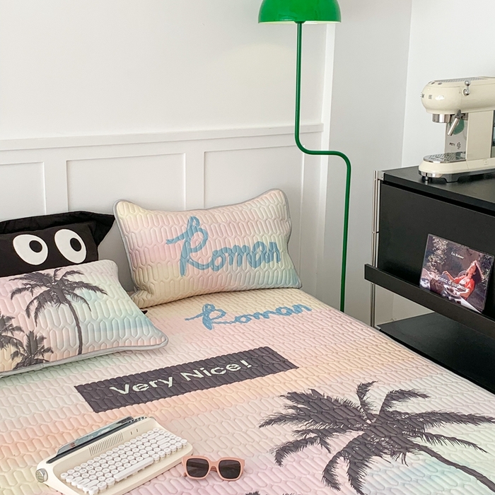 91家纺网 家纺一手货源 找家纺 昔可2023新款ins简约风乳胶凉席 日落椰树