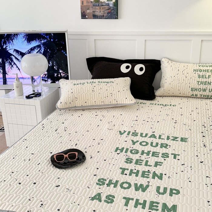 91家纺网 家纺一手货源 找家纺 昔可2023新款ins简约风乳胶凉席 泼墨字母