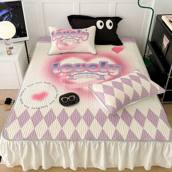 91家纺网 家纺一手货源 找家纺 昔可2023新款ins简约风乳胶凉席 紫菱格爱心