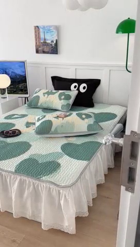 91家纺网 家纺一手货源 找家纺 昔可2023新款ins简约风乳胶凉席 绿色爱心