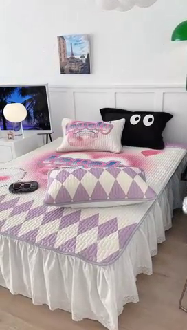 91家纺网 家纺一手货源 找家纺 昔可2023新款ins简约风乳胶凉席 紫菱格爱心