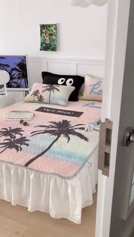 91家纺网 家纺一手货源 找家纺 昔可2023新款ins简约风乳胶凉席 日落椰树