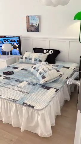 91家纺网 家纺一手货源 找家纺 昔可2023新款ins简约风乳胶凉席 蓝色香香格