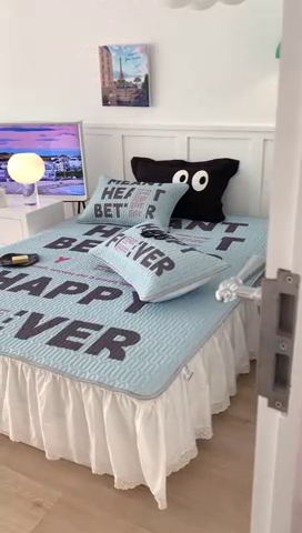 91家纺网 家纺一手货源 找家纺 昔可2023新款ins简约风乳胶凉席 蓝色字母