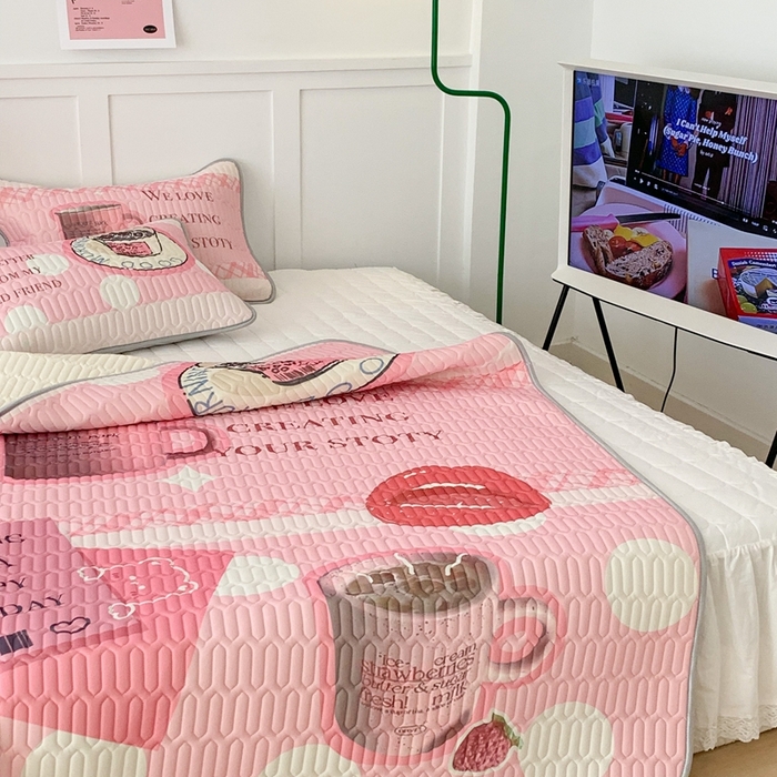 91家纺网 家纺一手货源 找家纺 昔可家纺2023新款ins创意风乳胶凉席 粉嘟嘟下午茶