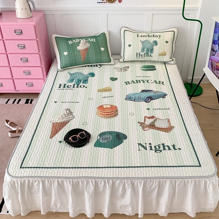 91家纺网 家纺一手货源 找家纺 昔可家纺2023新款ins创意风乳胶凉席 复古老爷车