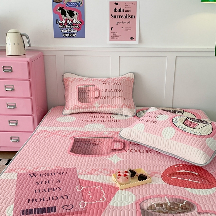 91家纺网 家纺一手货源 找家纺 昔可家纺2023新款ins创意风乳胶凉席 粉嘟嘟下午茶