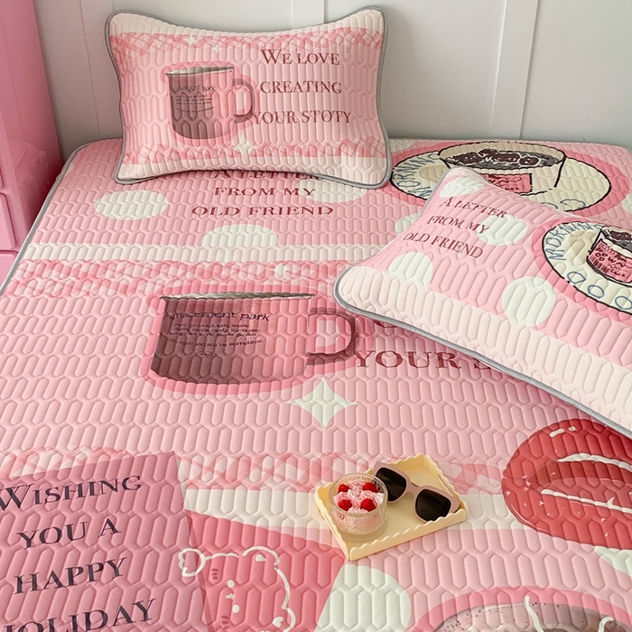 91家纺网 家纺一手货源 找家纺 昔可家纺2023新款ins创意风乳胶凉席 粉嘟嘟下午茶