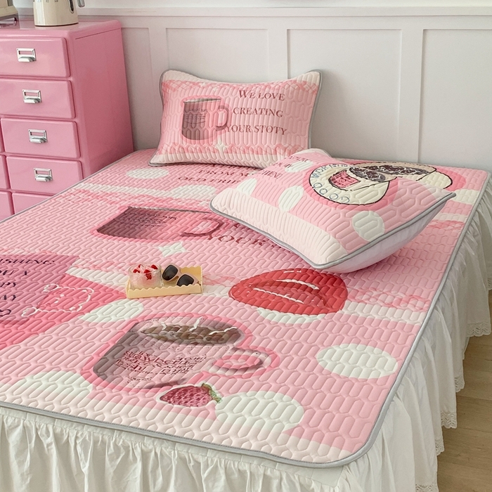 91家纺网 家纺一手货源 找家纺 昔可家纺2023新款ins创意风乳胶凉席 粉嘟嘟下午茶